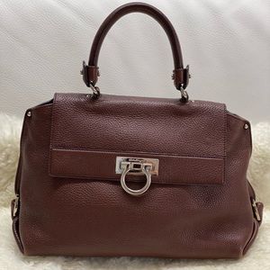 Salvatore Ferragamo 2way Gancio Light Handbag Ladies Brown Leather Shoulder Bag